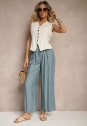 Jasnoniebieskie Spodnie Palazzo o Szerokim Kroju High Waist Lislevia. Niebieskie spodnie materiałowe damskie Renee, bez wzorów, z jeansu. Za 44.99 zł.
