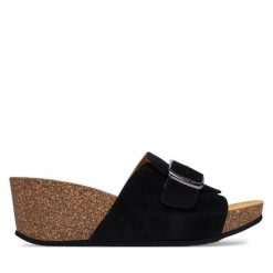 Klapki Scholl. Czarne klapki damskie Scholl, bez wzorów, bez obcasa, bez zapięcia. Za 429.99 zł.