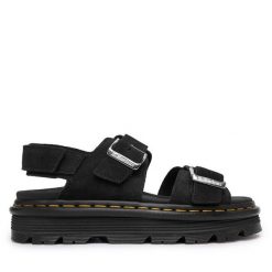 Sandały Dr. Martens. Czarne sandały damskie Dr Martens, bez wzorów, bez obcasa, na płaskiej podeszwie, bez zapięcia. Za 611.99 zł.