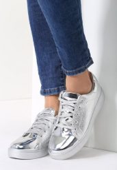 Srebrne Sneakersy Ansel. Szare obuwie sportowe damskie Renee, z jeansu, bez zapięcia. Za 24.99 zł.