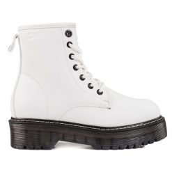 Białe botki damskie sznurowane Big Star KK274536. Białe botki damskie retro, bez obcasa, bez zapięcia. Za 310.99 zł.