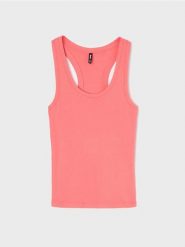 Bawełniana koszulka na ramiączkach - koralowy. Pomarańczowe koszulki damskie Sinsay, l, bez wzorów, z bawełny, bez kołnierzyka, bez ramiączek. W wyprzedaży za 6.99 zł.