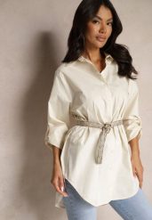 Beżowa Bawełniana Długa Koszula z Regulacją przy Rękawach Dorivelle. Brązowe koszule damskie Renee, l, bez wzorów, z bawełny, eleganckie, bez kołnierzyka, bez ramiączek. Za 69.99 zł.