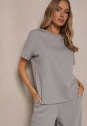 Szary T-shirt z Wiskozą i Cyrkoniami Erritia. Szare t-shirty damskie Renee, l, bez wzorów, z jeansu, bez kołnierzyka. Za 69.99 zł.
