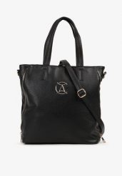 Czarna Torebka w Stylu Shopperki z Dodatkowym Regulowanym Paskiem Gemeriana. Czarne shopper bag Born2be, na ramię, małe, bez dodatków. Za 89.99 zł.
