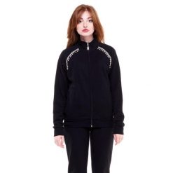 Bluza z bawełna z pełny zamek błyskawiczny na co dzień. Czarne bluzy damskie LEONE 1947 APPAREL, xl, bez wzorów, z bawełny, bez kaptura. W wyprzedaży za 201.87 zł.