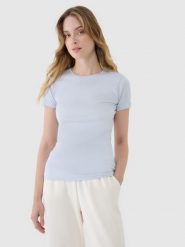 4F T-shirt slim z modalem damski - niebieski S. Niebieskie t-shirty damskie 4F, s, bez wzorów, z bawełny, bez kołnierzyka. W wyprzedaży za 29.99 zł.