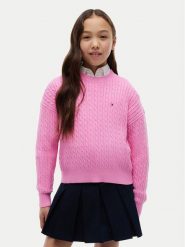 Tommy Hilfiger Sweter KG0KG08848 Różowy jasny Regular Fit. Czerwone swetry dziewczęce Tommy Hilfiger, bez wzorów, z bawełny, bez kołnierzyka, bez ramiączek. Za 329.99 zł.