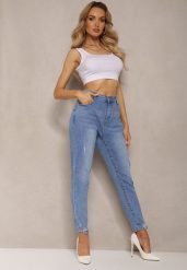 Niebieskie Jeansy Skinny Ozdobione Przedarciami Anacisua. Niebieskie jeansy damskie Renee, bez wzorów, z jeansu. Za 89.99 zł.