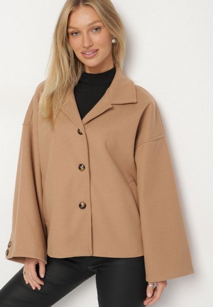 Beżowa Przejściowa Kurtka o Prostym Kroju Tiberea. Brązowe kurtki damskie Born2be, uniwersalny, bez wzorów, z jeansu, bez kaptura. Za 159.99 zł.