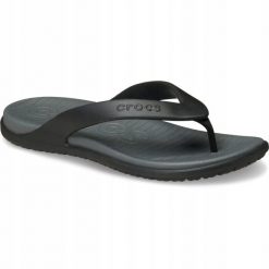 Japonki Dla Dorosłych Crocs Coast Flip. Czarne klapki damskie Crocs, bez wzorów, z materiału, bez obcasa, bez zapięcia. Za 139.99 zł.