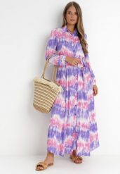 Fioletowa Sukienka Nephohsa. Fioletowe sukienki damskie Born2be, bez wzorów, z materiału, eleganckie, bez ramiączek. Za 159.99 zł.