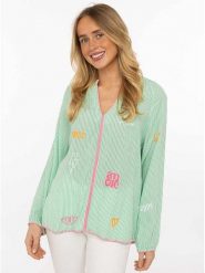 Zwillingsherz Bluzka "Smile & Amore" w kolorze zielonym rozmiar: onesize. Zielone bluzki damskie Zwillingsherz, bez wzorów, z wiskozy, bez kołnierzyka, bez ramiączek. Za 104.99 zł.