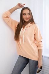 Bluza bawełniana z kapturem brzoskwiniowa. Pomarańczowe bluzy damskie Kesi Włoski, l, bez wzorów, z bawełny, z kapturem. Za 313.67 zł.
