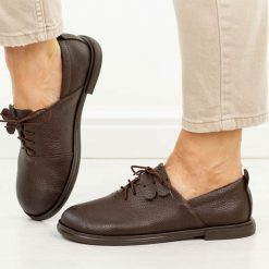 Barefoot czekoladowe groch skórzane Polskie półbuty damskie Deoni D679. Brązowe półbuty damskie Deoni, na jesień, bez wzorów, z dzianiny, bez obcasa, na płaskiej podeszwie, bez zapięcia. Za 429.00 zł.