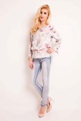 Bluzka w Jasne Kwiaty z Wiązaniem przy Dekolcie. Białe bluzki damskie Lou-Lou, l, bez wzorów, z elastanu, bez kołnierzyka, bez ramiączek. Za 129.90 zł.