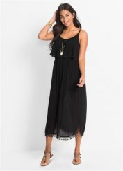 Sukienka maxi z kreszowanego materiału. Czarne sukienki damskie bonprix, bez wzorów, eleganckie, bez ramiączek. Za 169.99 zł.