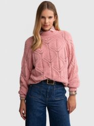 Sweter damski ażurowy ze stójką różowy Alilia 600. Czerwone swetry klasyczne damskie Big Star, na jesień, l, z jeansu, bez kołnierzyka. W wyprzedaży za 199.99 zł.
