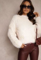 Różowy Sweter z Wiskozą o Fakturze Imitacji Piór z Naszytymi Kwiatami Taishae. Czerwone swetry klasyczne damskie Renee, l, z wiskozy, bez kołnierzyka. Za 109.99 zł.