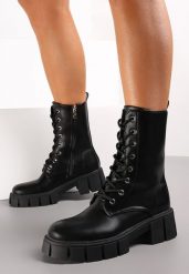 Czarne Wiązane Botki Workery Eger. Czarne botki damskie Renee, bez obcasa, na płaskiej podeszwie, bez zapięcia. Za 159.99 zł.