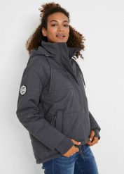 Kurtka pikowana outdoorowa oversized, z materiału odpychającego wodę. Szare kurtki damskie bonprix, s, bez wzorów, z kapturem. Za 289.99 zł.