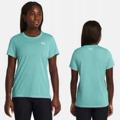 T-Shirt Damski Koszulka Under Armour Sportowa Treningowa. Niebieskie koszulki sportowe damskie Under Armour, bez wzorów, bez ramiączek, do biegania. Za 149.99 zł.