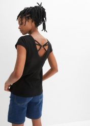 T-shirt z czystej bawełny organicznej. Czarne t-shirty damskie bonprix, bez wzorów, z bawełny, bez kołnierzyka. Za 42.99 zł.