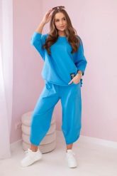 Komplet bawełniany bluza + spodnie turkusowy. Niebieskie bluzy damskie KESI, l, bez wzorów, z bawełny, bez kaptura. Za 284.37 zł.