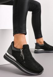 Czarne Sneakersy z Suwakiem Zdobione Cyrkoniami Jesnila. Czarne obuwie sportowe damskie Renee, bez zapięcia. Za 119.99 zł.