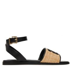 Sandały Nine West. Czarne sandały damskie Nine West, bez wzorów, bez obcasa, na płaskiej podeszwie, bez zapięcia. Za 117.99 zł.