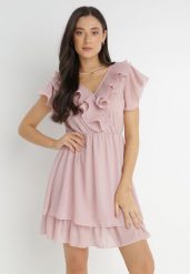 Różowa Sukienka Phaenathe. Czerwone sukienki damskie Born2be, bez wzorów, bez ramiączek. Za 149.99 zł.