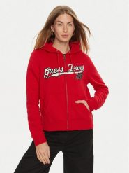 Guess Jeans Bluza W4BQ03 KC811 Czerwony Regular Fit. Czerwone bluzy damskie Guess Jeans, xs, z aplikacjami, z bawełny, bez kaptura. Za 249.99 zł.