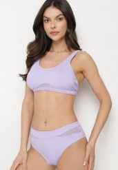 Fioletowe Bikini Majtki Figi i Biustonosz z Siateczkową Wstawką Natenira. Fioletowe bikini Born2be, bez wzorów. Za 74.99 zł.