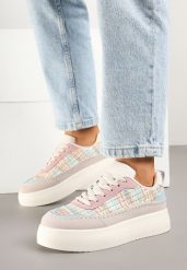 Beżowo-Różowe Sneakersy na Grubej Podeszwie z Plecioną Cholewką Nilavanea. Brązowe obuwie sportowe damskie Born2be, z jeansu, bez zapięcia. Za 89.99 zł.