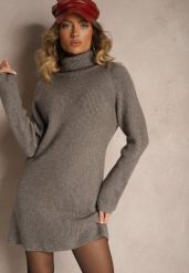 Ciemnoszara Sukienka Dzianinowa Prążkowana Lialethe. Szare sukienki damskie Renee, bez wzorów, z dzianiny, biznesowe, bez ramiączek. W wyprzedaży za 151.99 zł.