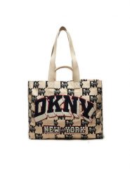 DKNY Torebka Heart Of Ny Large Tote R41AYF01 Beżowy. Brązowe shopper bag DKNY, bez wzorów, z materiału, bez dodatków. Za 769.99 zł.