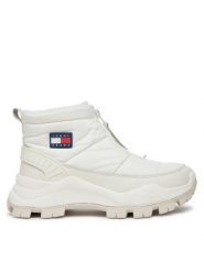 Tommy Jeans Botki EN0EN02641 Biały. Białe botki damskie Tommy Jeans, z jeansu, bez obcasa, na płaskiej podeszwie, bez zapięcia. Za 589.99 zł.