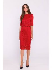 Stylove Sukienka w kolorze czerwonym rozmiar: XL. Czerwone sukienki damskie Stylove, bez wzorów, z koronki, bez ramiączek. Za 284.82 zł.