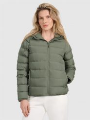 4F Kurtka puchowa z wypełnieniem naturalnym damska - oliwkowa/khaki XXL. Brązowe kurtki sportowe damskie 4F, na wiosnę, xs, bez wzorów, z dzianiny, z kapturem. Za 599.99 zł.