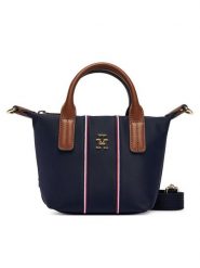 Tommy Hilfiger Torebka Popette Micro Tote Corp AW0AW18552 Granatowy. Niebieskie torebki klasyczne damskie Tommy Hilfiger, z materiału, bez dodatków. Za 369.99 zł.