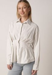 Zielona Koszula z Bawełną o Taliowanym Kroju z Baskinką w Paski Sewsana. Zielone koszule damskie Born2be, l, bez wzorów, z bawełny, bez kołnierzyka, bez ramiączek. Za 129.99 zł.