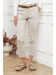 Joséfine Spodnie "Lorial" w kolorze kremowym rozmiar: L. Brązowe rurki damskie Joséfine, bez wzorów, z materiału. Za 109.26 zł.