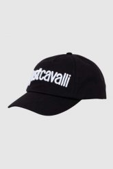 JUST CAVALLI Czapka z daszkiem 3d Up z białym logo. Czarne czapki z daszkiem damskie Just Cavalli, bez wzorów. W wyprzedaży za 109.99 zł.
