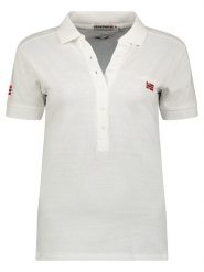 Geographical Norway Koszulka polo "Kelly" w kolorze białym rozmiar: L. Białe bluzki damskie Geographical Norway, l, bez wzorów, z bawełny, bez kołnierzyka, bez ramiączek. Za 57.06 zł.