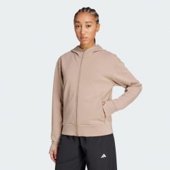 Bluza z kapturem Designed 4 Training Full-Zip. Brązowe bluzy damskie Adidas, bez wzorów, z materiału, z kapturem. Za 299.00 zł.