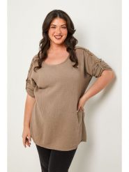 Curvy Lady Bluzka w kolorze szarobrązowym rozmiar: 44/46. Brązowe bluzki damskie Curvy Lady, bez wzorów, klasyczne, bez kołnierzyka, bez ramiączek. Za 136.78 zł.