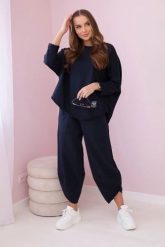 Komplet bawełniany bluza + spodnie granatowy. Niebieskie bluzy damskie KESI, l, bez wzorów, z bawełny, bez kaptura. Za 284.37 zł.