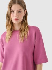 4F T-shirt regular z modalem damski - różowy S. Czerwone t-shirty damskie 4F, s, bez wzorów, z dzianiny, bez kołnierzyka. W wyprzedaży za 39.99 zł.