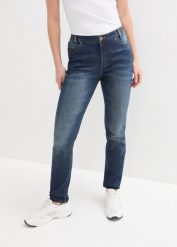 Dżinsy SKINNY z wygodnym paskiem. Niebieskie jeansy damskie bonprix, bez wzorów, z jeansu. Za 132.99 zł.