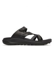 Merrell Skórzane klapki "District 4" w kolorze czarnym rozmiar: 41. Czarne klapki damskie Merrell, bez wzorów, z otwartym noskiem, bez obcasa, bez zapięcia. Za 218.57 zł.